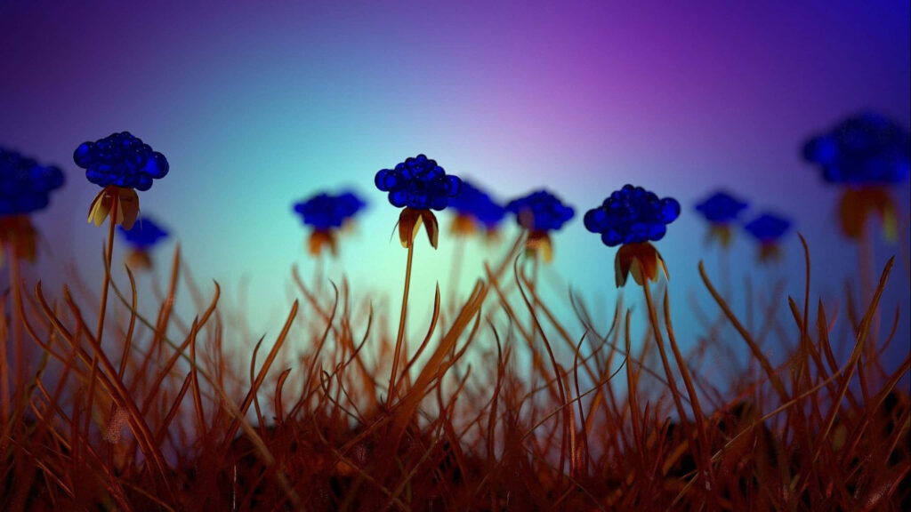 Dreamy Blue Wildflower Wallpaper: Enchanting Gradient Background