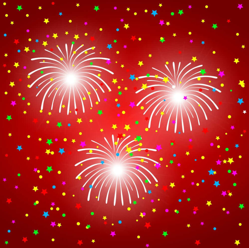 Vibrant Fireworks and Festive Confetti Wallpaper