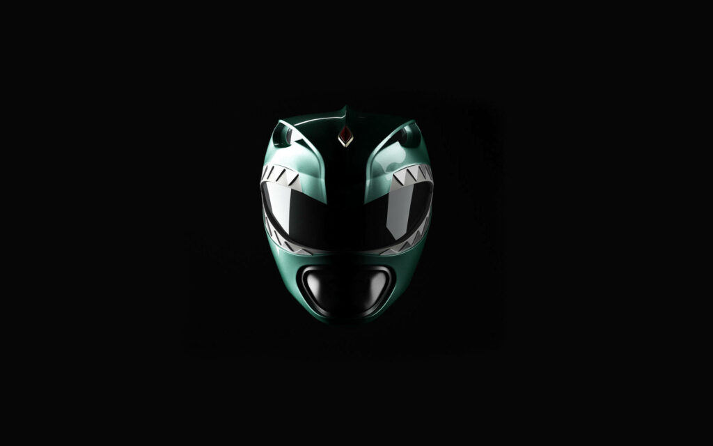 Green Ranger's Mighty Helmet Shines Against a Bold Black Backdrop Wallpaper