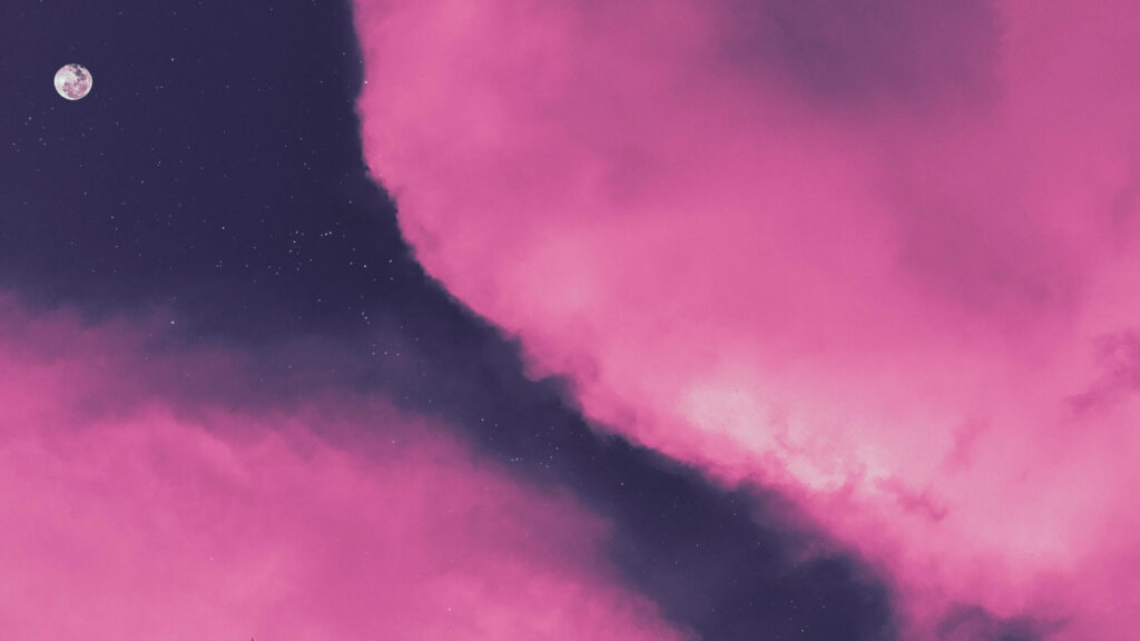 Majestic Evening Sky adorned with High Full Moon and Pink Clouds Wallpaper