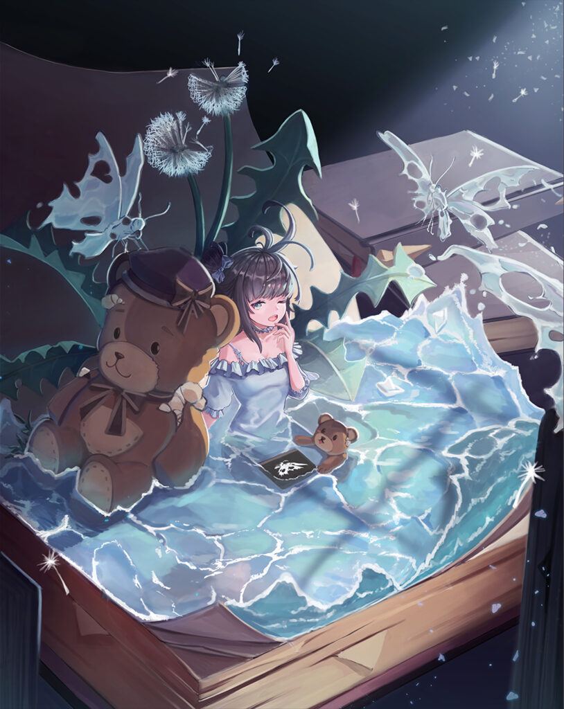 Enchanting Fantasy Anime Wallpaper: Girl in Dreamy Book Pool