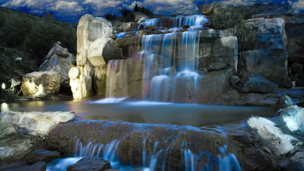Enchanting Fantasy Waterfall Wallpaper - Serene Twilight Beauty
