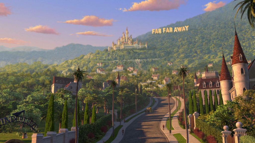 Enchanting Far Far Away Wallpaper: Castle & Lush Landscape Background