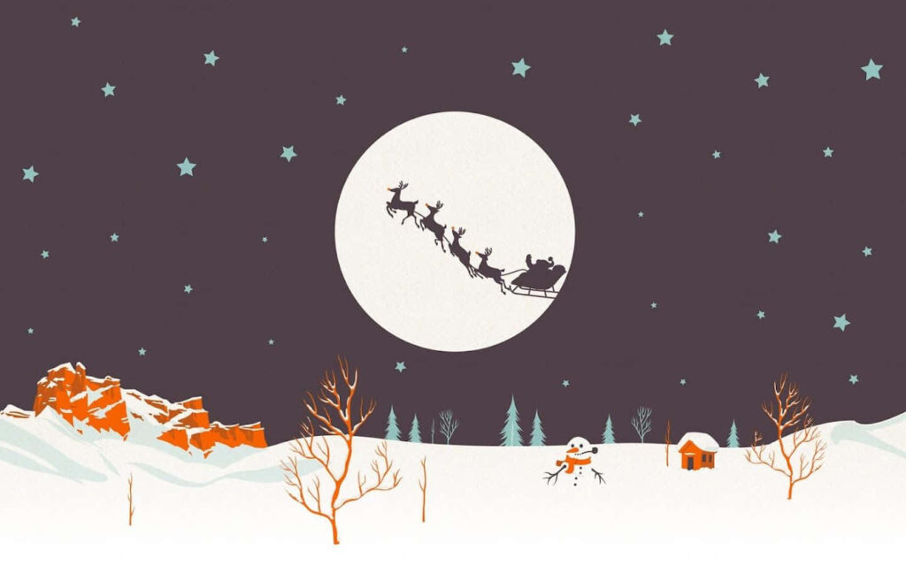 Winter Wonderland: Festive Christmas Tree Adorned with Colorful Ornaments and Gifts in Snowy Surroundings Wallpaper