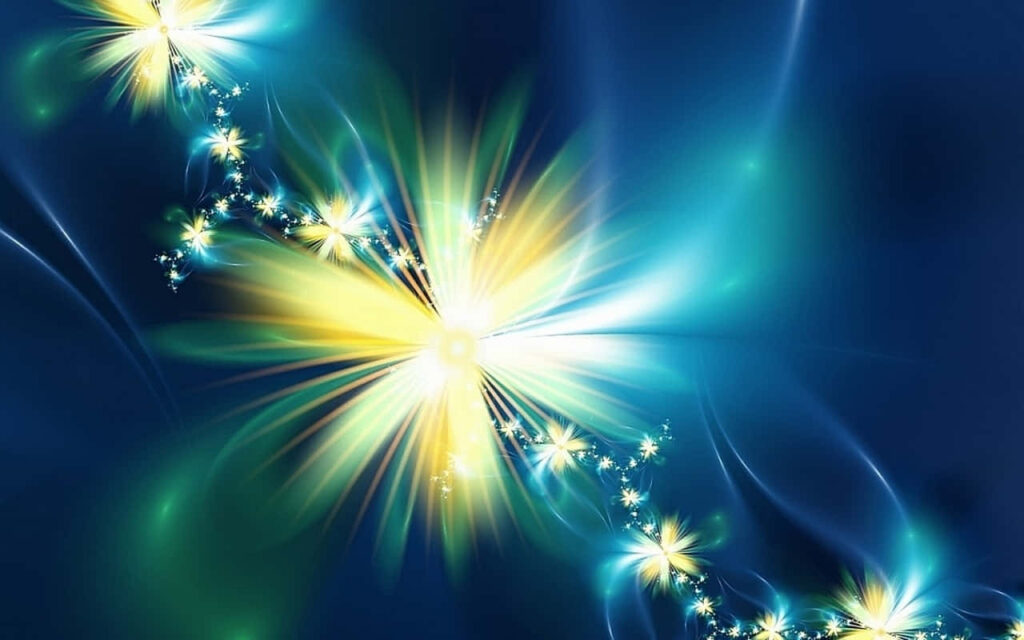 Vivid Yellow & Blue Floral Kaleidoscope Wallpaper Background