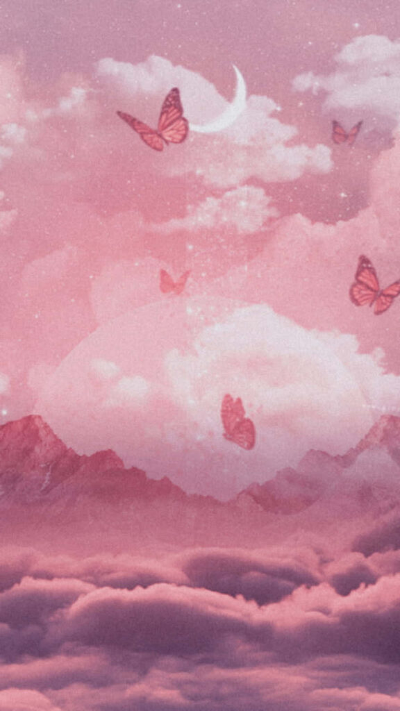 Pink Heaven's Flutter: Mesmerizing Glittering Butterflies Take Flight Wallpaper