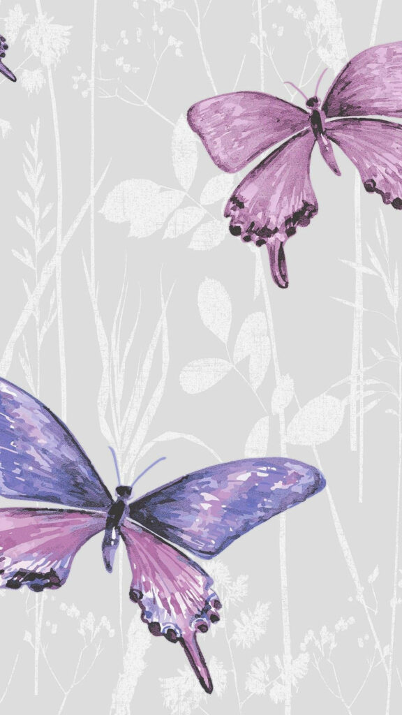 Purple Dreamland: Enchanting Butterfly Duo on Delicate Phone Wallpaper