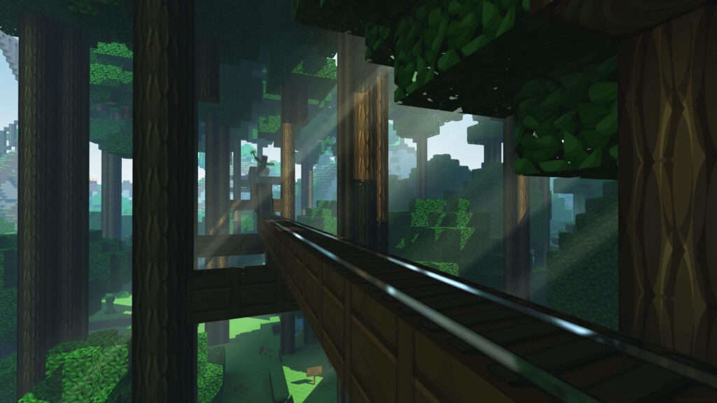 Brick Train Ride: 4k Minecraft Scenery in Forest Wallpaper