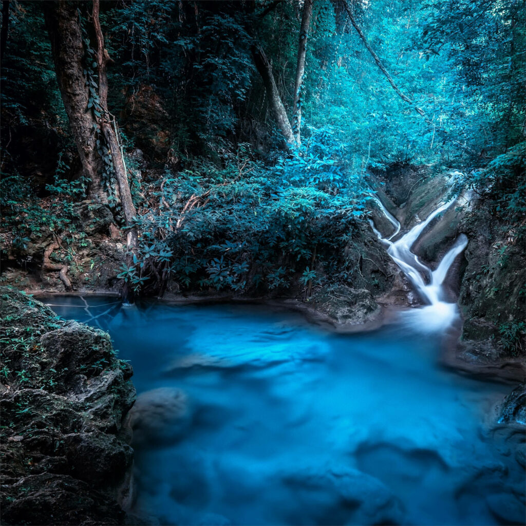 Enchanting Fantasy Forest Waterfall Wallpaper Background