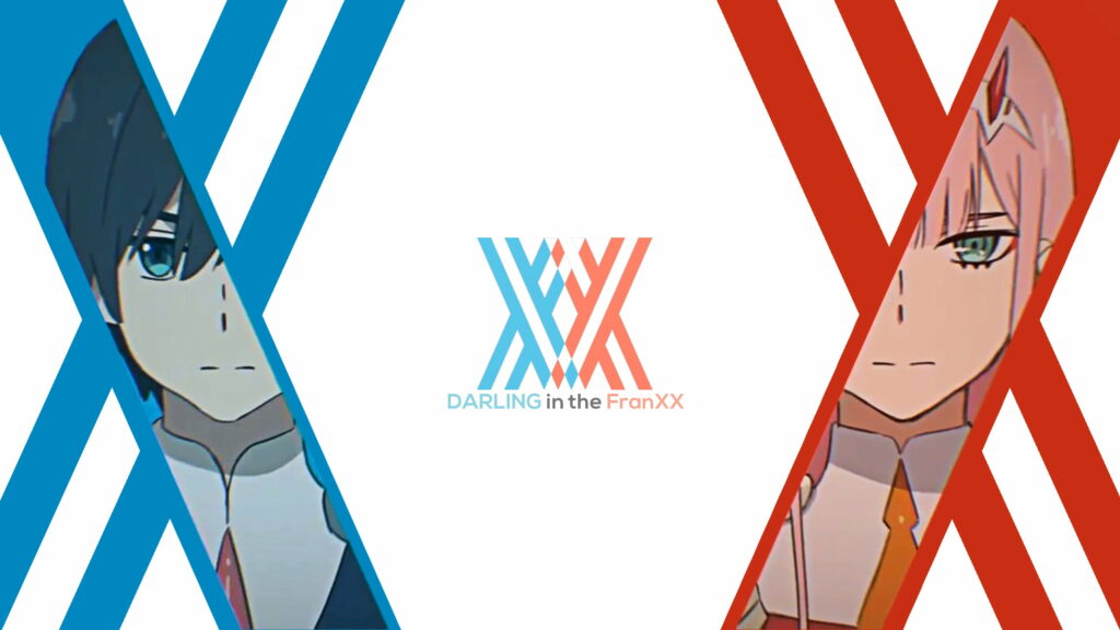 Soulful Connection: Zero Two and Hiro Embrace the Duality of Love in Anime QHD Wallpaper