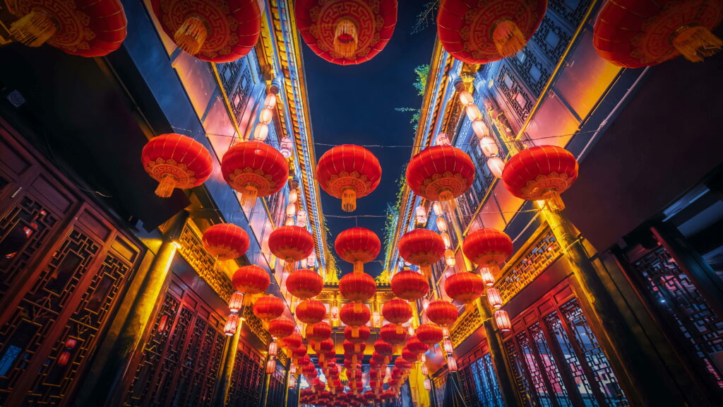 Glowing Spectacle: Captivating Lantern Festival Celebration in China's Enchanting Night Wallpaper