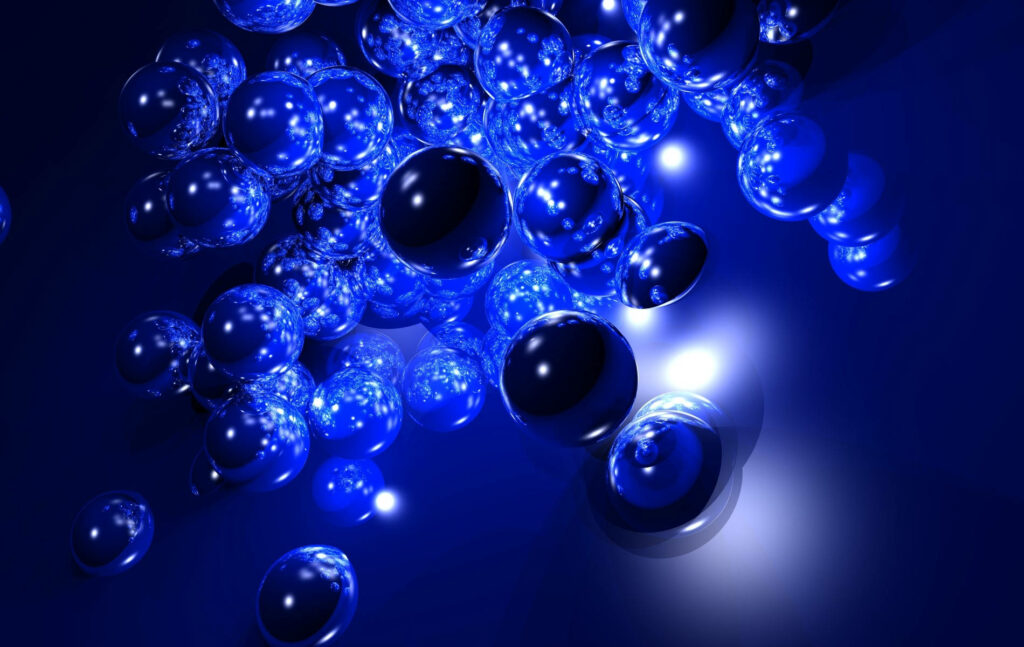 Enchanting Illumination: Mesmerizing Marbles Illuminate a Dark Blue Chamber - Top-notch 3D HD Wallpaper