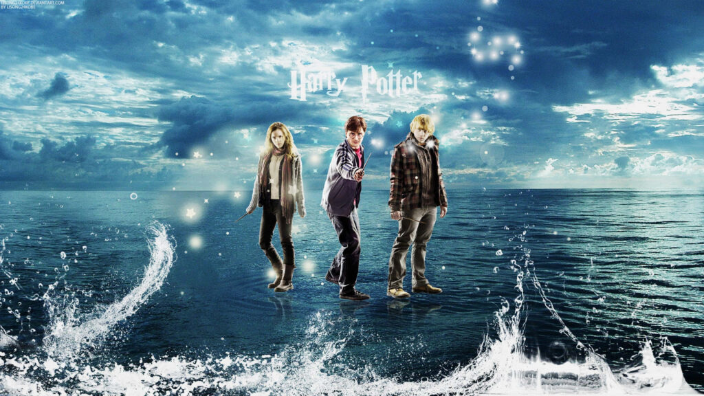 Golden Trio Wallpaper: Harry, Hermione & Ron in Magical Serenity