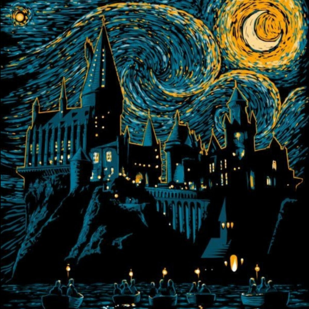 Hogwarts Meets Starry Night: Enchanting iPhone Wallpaper Background