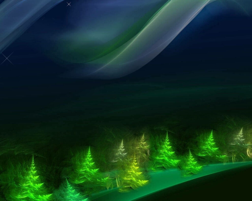 Enchanting Holiday Wallpaper: Luminous Christmas Trees & Northern Lights