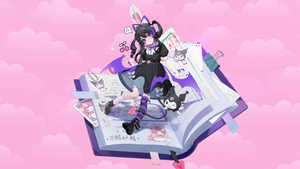 Whimsical Kuromi Wallpaper: Anime Girl in Pastel Dreams