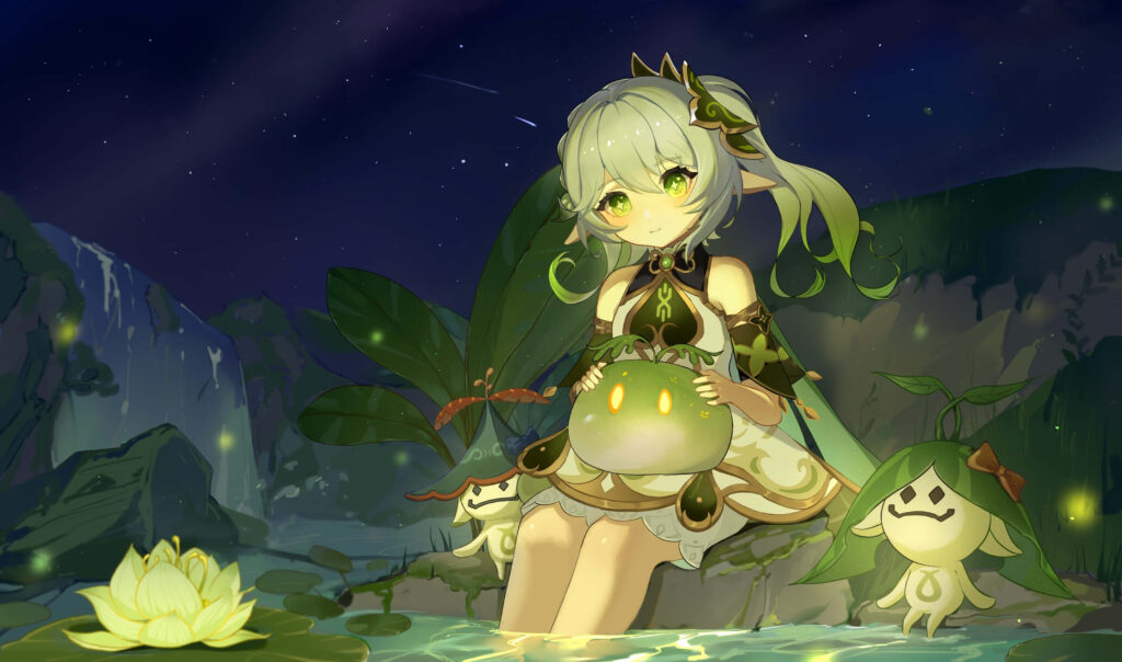 Enchanting Lesser Lord Kusanali Wallpaper: Tranquil Nighttime Vibes