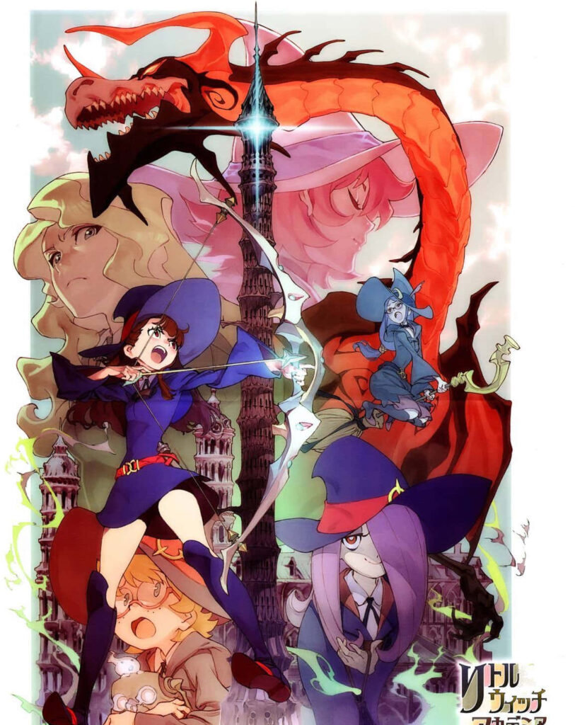 Dynamic Little Witch Academia Wallpaper with Characters & Dragon