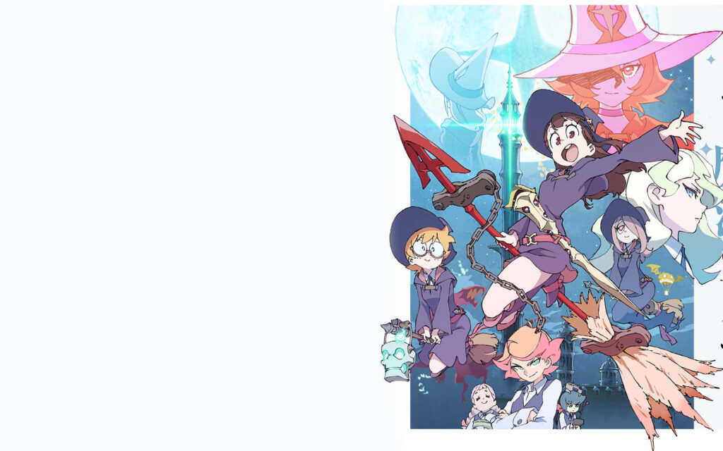 Enchanting *Little Witch Academia* Wallpaper with Blue Mystical Background