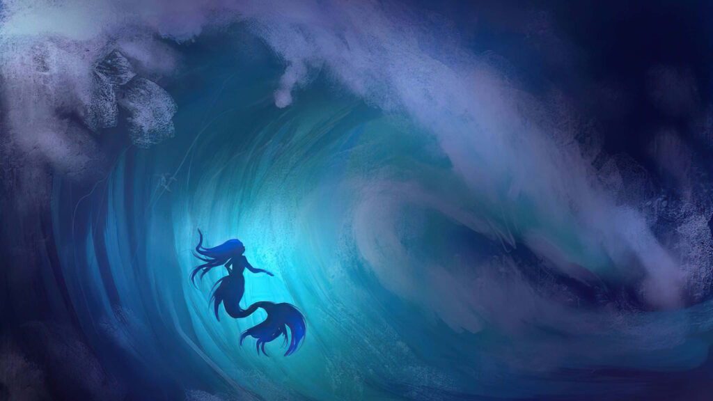 Radiant Mermaid: Glowing in the Depths of the Dark Sea - Wallpaper