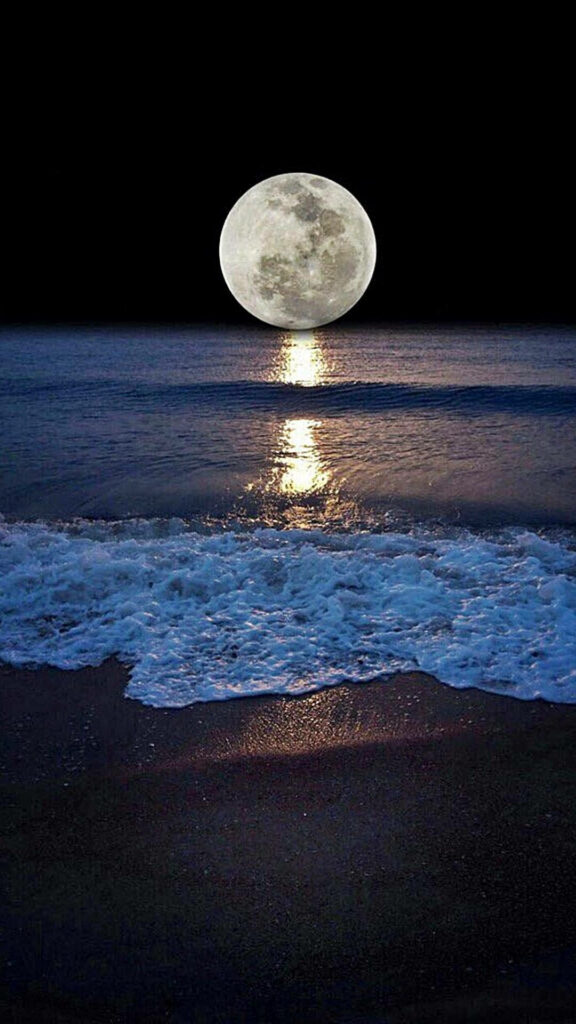 Serene Moonlit Night Wallpaper: Enchanting Reflection on Calm Sea