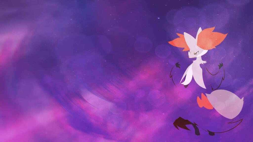 Enchanting Mystical Delphoxin Wallpaper with Cosmic Vortex Background