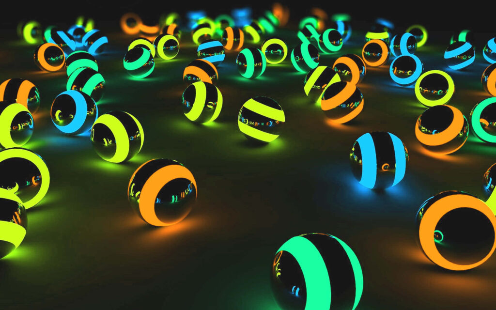 Serene Dark Room Wallpaper with Vibrant Neon Ball Glow