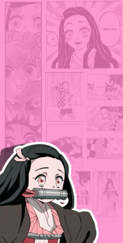Nezuko - The Manga Queen on a Pink Phone Background! Wallpaper