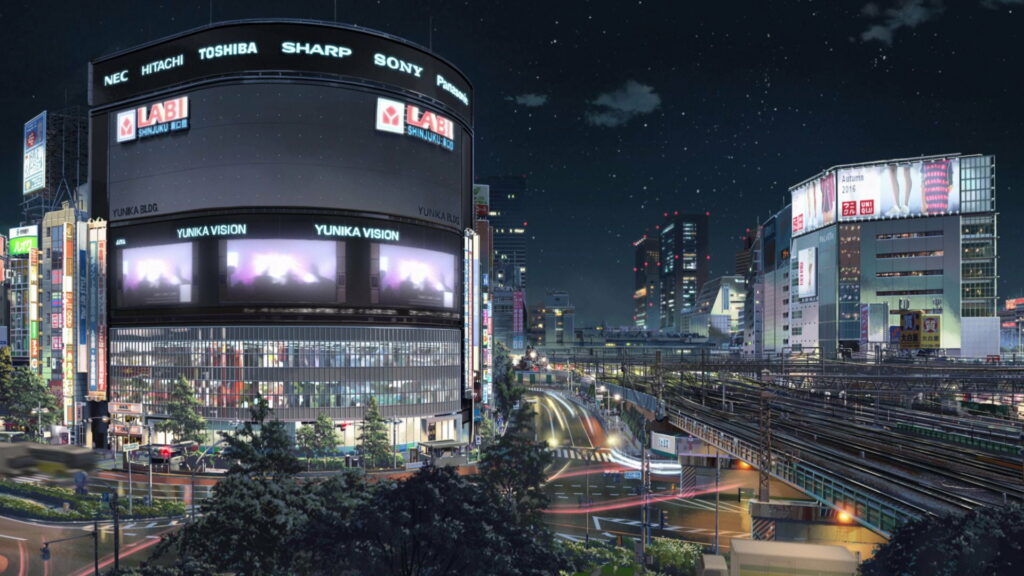 Enchanting Night Skies: HD Wallpaper of Kimi No Na Wa Anime's Romantic Ambiance