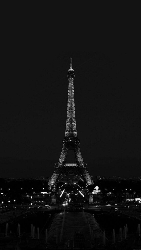 Midnight Enchantment: A Stunning Monochrome Snapshot Of The Eiffel Tower, Tailored for a Dark Girly Mobile Wallpaper