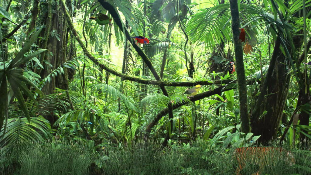Enchanting Jungle Canopy: Exquisite HD Wallpaper of Vibrant Green Trees Rooted in Lush Wilderness