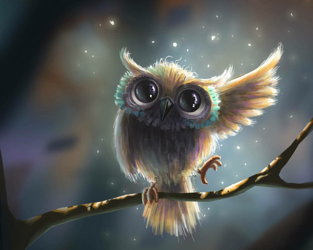Whimsical Owl Wallpaper: Cute Fluffy Owl on Dreamy Background