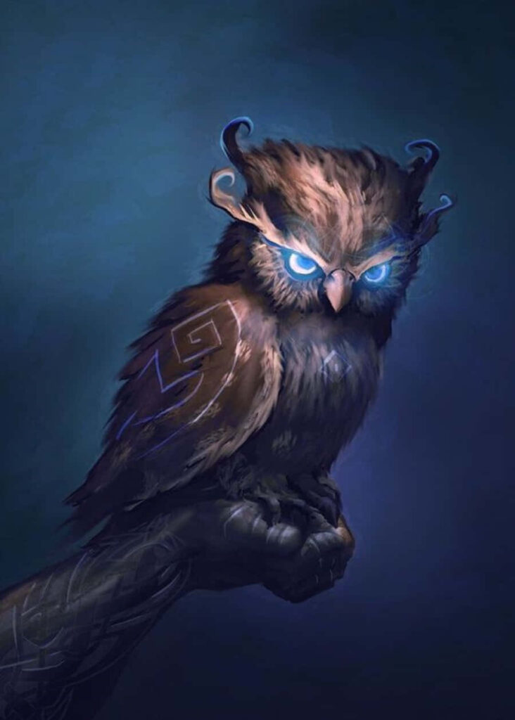 Mystical Owl with Glowing Eyes - Intricate Feather Wallpaper