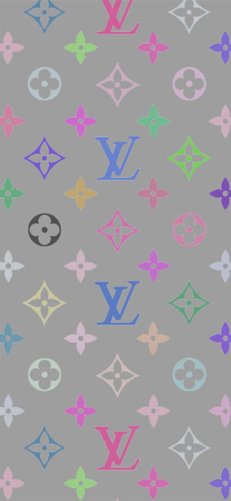 Enchanting Pastel Dreams: A Louis Vuitton Phone Wallpaper with Fashion Logo Pattern on Gray Backdrop