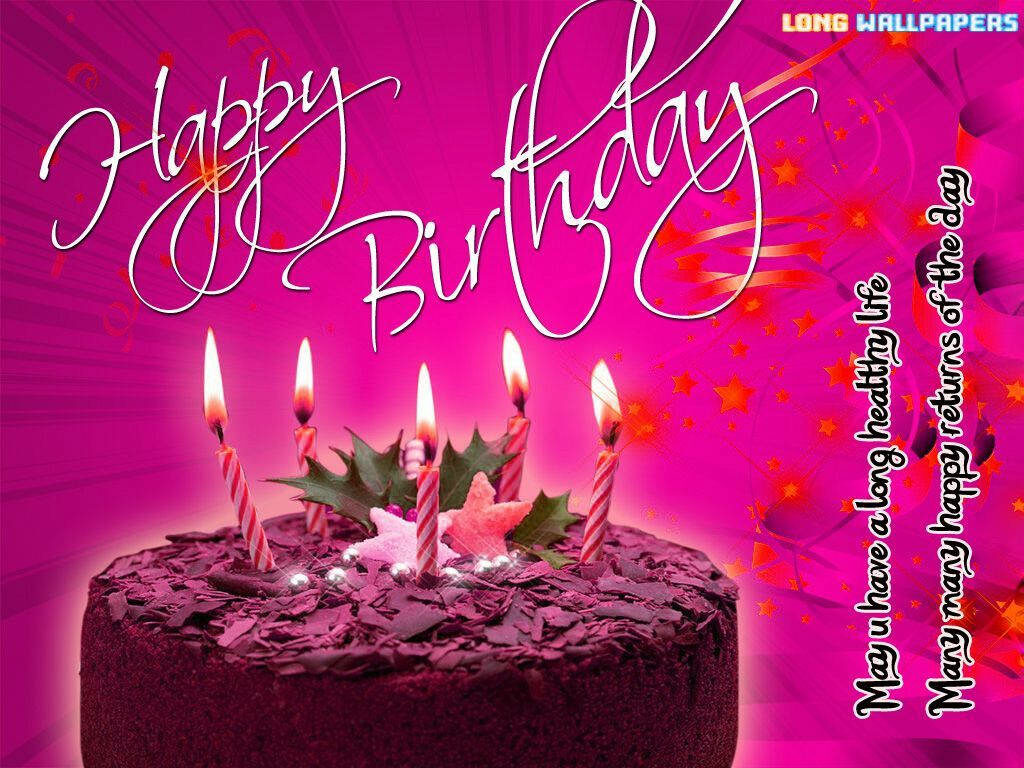 Charming Pink Birthday Cake Wallpaper with Candles & Wishes