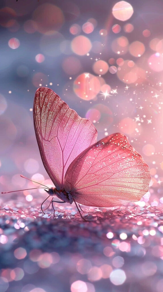 Enchanting Pink Butterfly Wallpaper: Magical Sparkling Fantasy Background