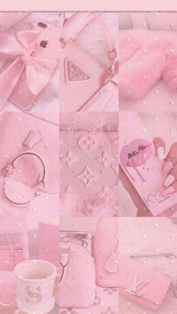 Pink Dreams: A Luxurious Collage of High-End Handbags and Smartphones for Stunning Lock Screen Backgrounds Wallpaper