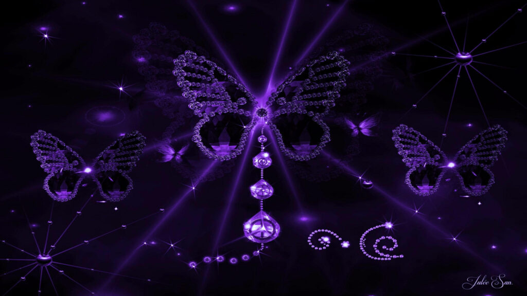 Celestial Purple Butterfly Wallpaper: Intricate Jewel Patterns
