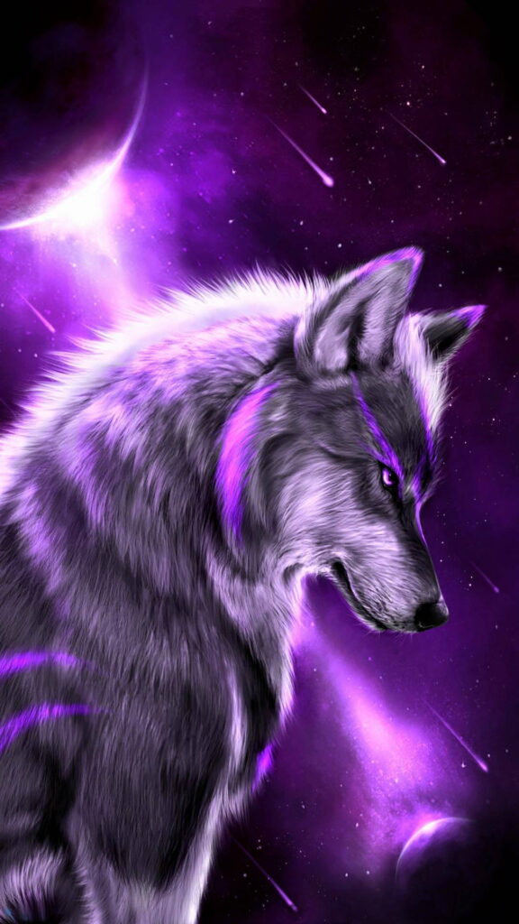 Mystical Majesty: Enchanting Purple Wolf - HD Phone Wallpaper Background