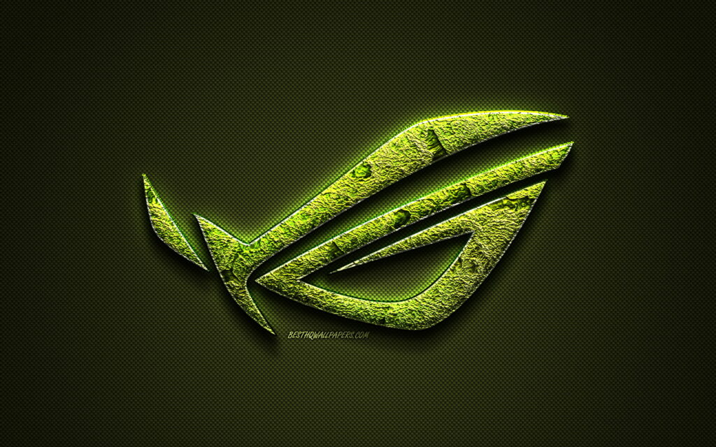 The Vibrant Fusion: ROG Emblem Unleashing Creative Art in Green Carbon Fiber Texture Wallpaper