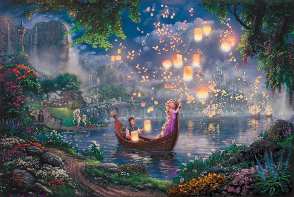 Enchanting Rapunzel & Flynn Rider Wallpaper - Magical Lantern Lake Scene