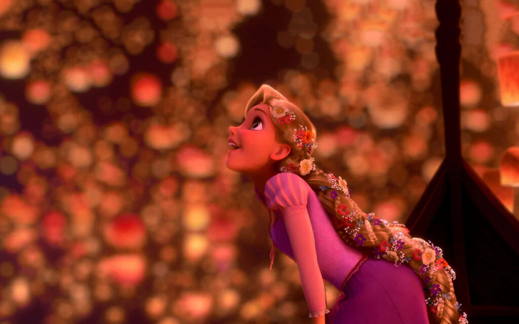 Enchanting Rapunzel Amidst Glowing Lanterns - Magical Wallpaper
