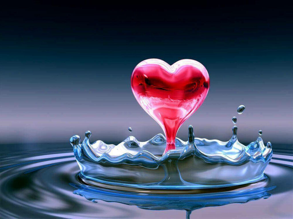 Enchanting Wallpaper: Heart-Shaped Droplet Splash in Serene Water