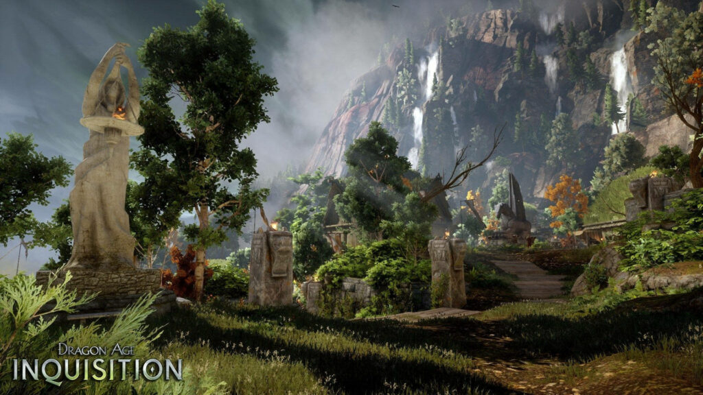 A Picturesque Retreat: Redcliffe Village's Enchanting Greenery from Dragon Age Inquisition Wallpaper