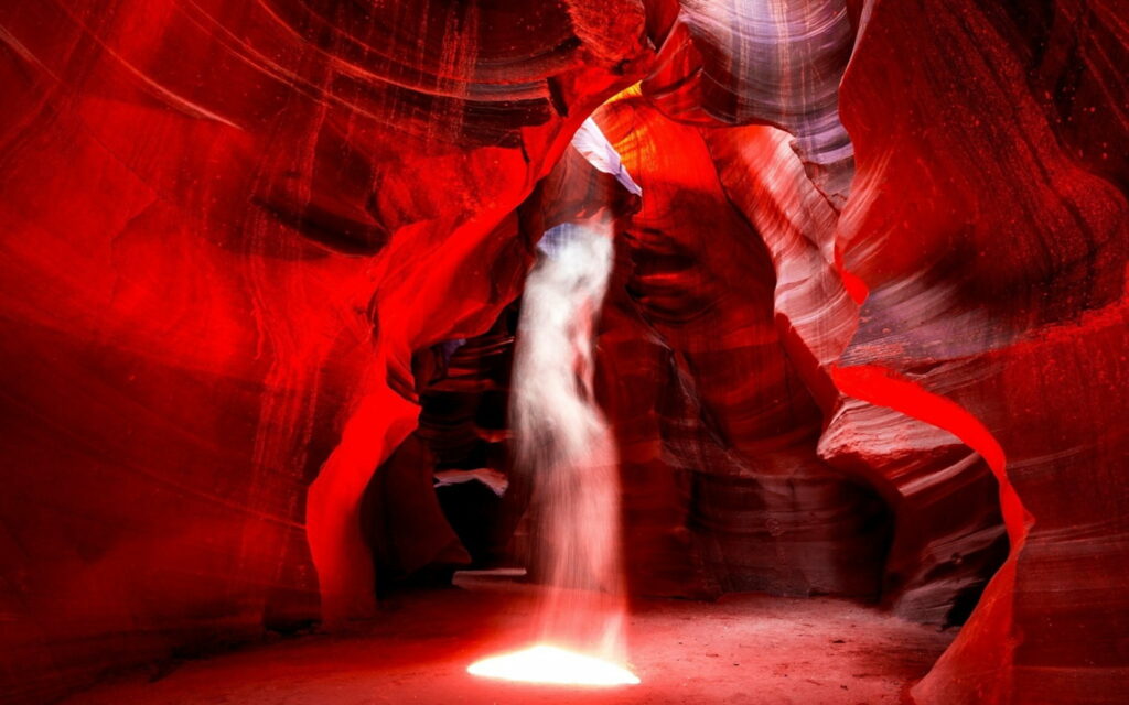 Mystic Marvel: Immersed in the Natural Beauty of a Crimson Grotto Wallpaper