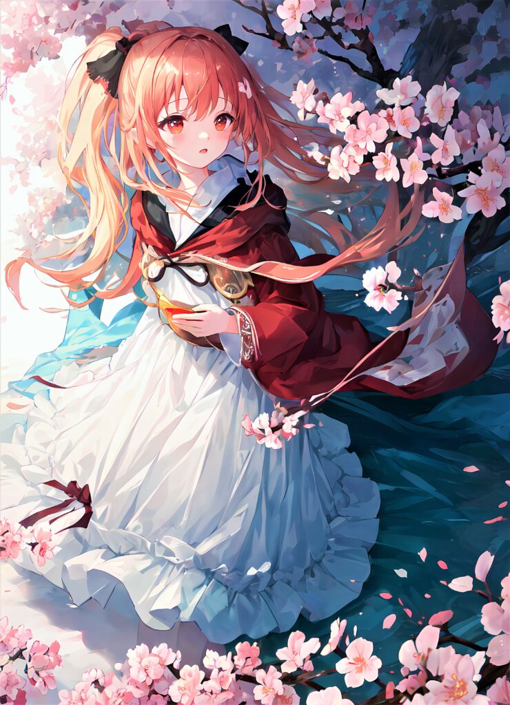 Anime Girl with Sakura Flowers - Spring Serenity Wallpaper