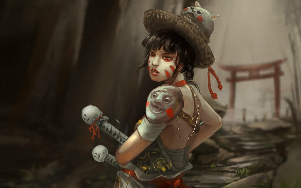 The Honorable Fantasy Samurai Maiden in Striking HD Wallpaper