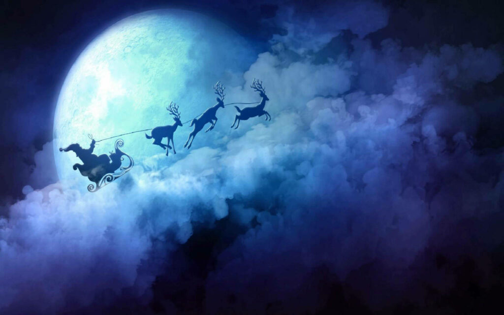 Enchanting Santa's Sleigh Wallpaper: Reindeer & Moonlit Background