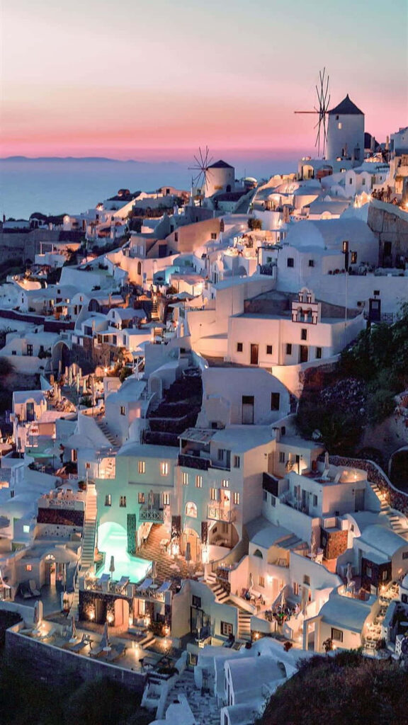Breathtaking Santorini Sunset Wallpaper: Iconic Whitewashed Architecture
