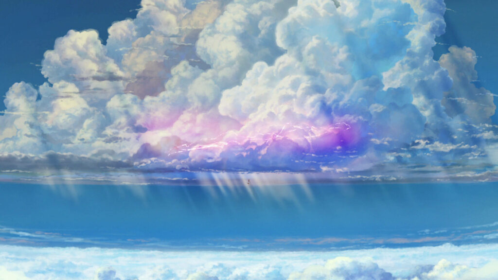 Tranquil Skies: A Vibrant Wonderland from Weathering With You Anime Wallpaper